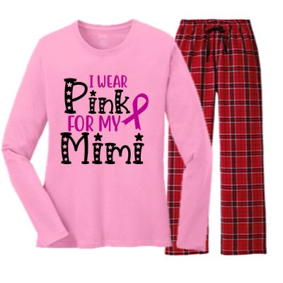 I Wear Pink For My Mimi Breast Cancer Awareness Women's Long Sleeve Flannel Pajama Set 