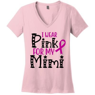 I Wear Pink For My Mimi Breast Cancer Awareness Women's V-Neck T-Shirt