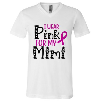 I Wear Pink For My Mimi Breast Cancer Awareness V-Neck T-Shirt