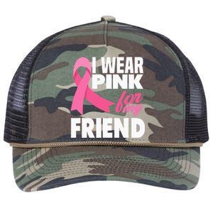 I Wear Pink For My Friend Breast Cancer Awareness Retro Rope Trucker Hat Cap