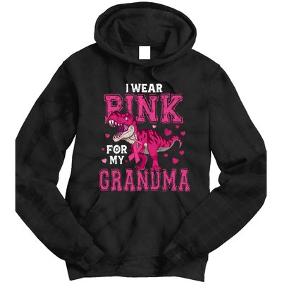 I Wear Pink For My Grandma Dinosaur Breast Cancer Awareness Tie Dye Hoodie