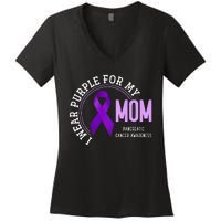 I Wear Purple For My Mom Pancreatic Cancer Awareness Women's V-Neck T-Shirt