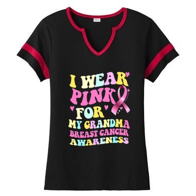 I Wear Pink For My Grandma Breast Cancer Awareness Ribbon Ladies Halftime Notch Neck Tee