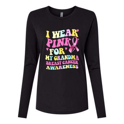 I Wear Pink For My Grandma Breast Cancer Awareness Ribbon Womens Cotton Relaxed Long Sleeve T-Shirt