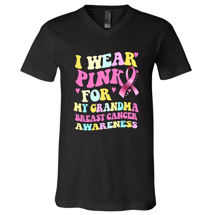 I Wear Pink For My Grandma Breast Cancer Awareness Ribbon V-Neck T-Shirt