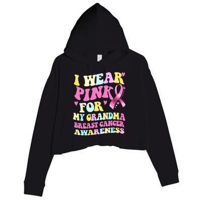 I Wear Pink For My Grandma Breast Cancer Awareness Ribbon Crop Fleece Hoodie