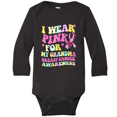 I Wear Pink For My Grandma Breast Cancer Awareness Ribbon Baby Long Sleeve Bodysuit