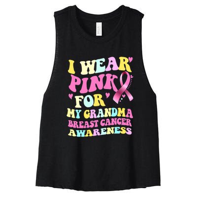 I Wear Pink For My Grandma Breast Cancer Awareness Ribbon Women's Racerback Cropped Tank