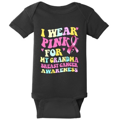 I Wear Pink For My Grandma Breast Cancer Awareness Ribbon Baby Bodysuit