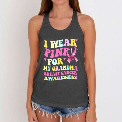 I Wear Pink For My Grandma Breast Cancer Awareness Ribbon Women's Knotted Racerback Tank