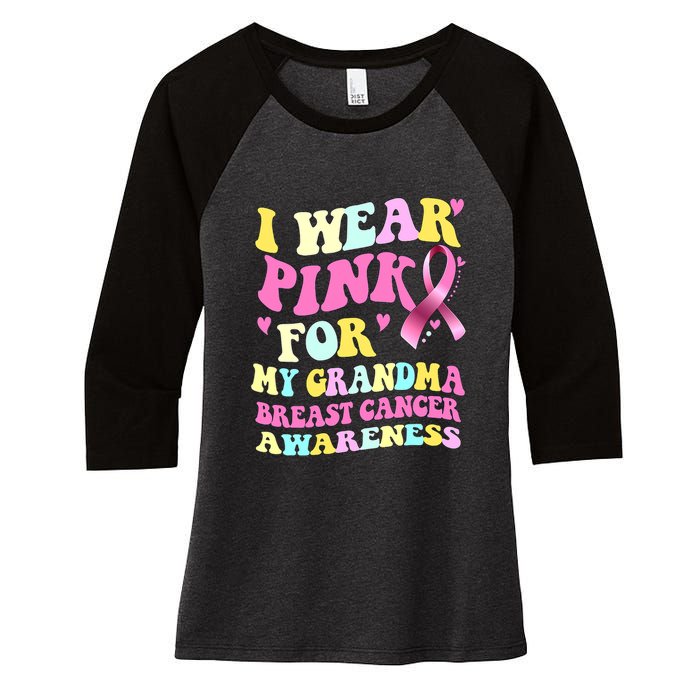 I Wear Pink For My Grandma Breast Cancer Awareness Ribbon Women's Tri-Blend 3/4-Sleeve Raglan Shirt