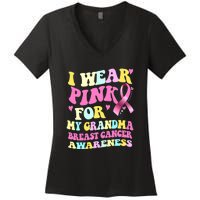 I Wear Pink For My Grandma Breast Cancer Awareness Ribbon Women's V-Neck T-Shirt