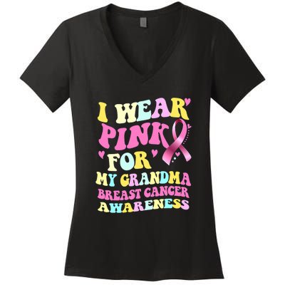 I Wear Pink For My Grandma Breast Cancer Awareness Ribbon Women's V-Neck T-Shirt