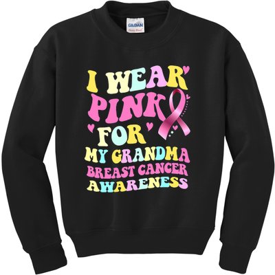 I Wear Pink For My Grandma Breast Cancer Awareness Ribbon Kids Sweatshirt