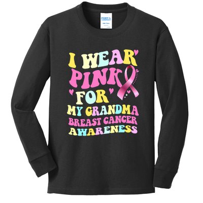 I Wear Pink For My Grandma Breast Cancer Awareness Ribbon Kids Long Sleeve Shirt