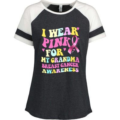 I Wear Pink For My Grandma Breast Cancer Awareness Ribbon Enza Ladies Jersey Colorblock Tee