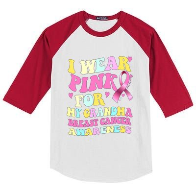 I Wear Pink For My Grandma Breast Cancer Awareness Ribbon Kids Colorblock Raglan Jersey