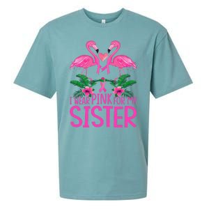 I Wear Pink For My Sister Breast Cancer Awareness Flamingo Sueded Cloud Jersey T-Shirt