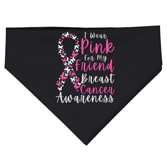 I Wear Pink For My Friend Breast Cancer Awareness Support USA-Made Doggie Bandana