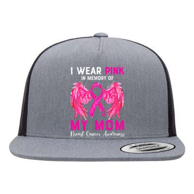 I Wear Pink My Mom Breast Cancer Awareness Angel Wings Flat Bill Trucker Hat