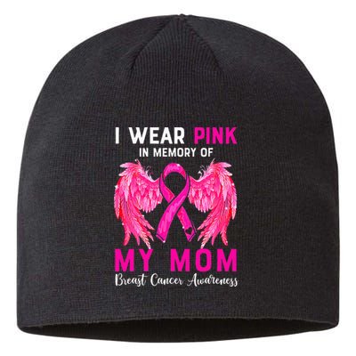 I Wear Pink My Mom Breast Cancer Awareness Angel Wings Sustainable Beanie