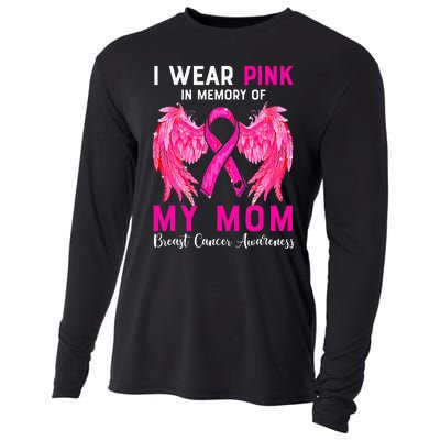 I Wear Pink My Mom Breast Cancer Awareness Angel Wings Cooling Performance Long Sleeve Crew