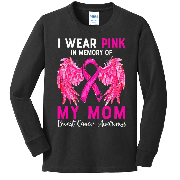 I Wear Pink My Mom Breast Cancer Awareness Angel Wings Kids Long Sleeve Shirt