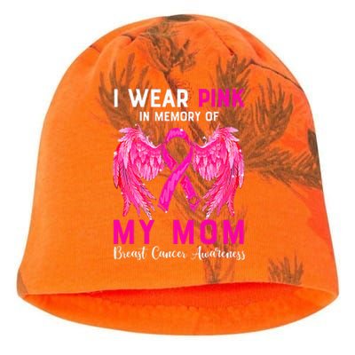 I Wear Pink My Mom Breast Cancer Awareness Angel Wings Kati - Camo Knit Beanie