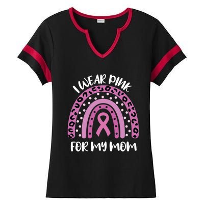 I Wear Pink For My Mom Breast Cancer Awareness Ribbon Funny Gift Ladies Halftime Notch Neck Tee