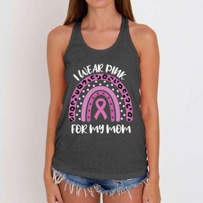 I Wear Pink For My Mom Breast Cancer Awareness Ribbon Funny Gift Women's Knotted Racerback Tank