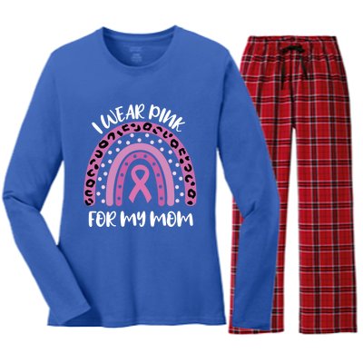 I Wear Pink For My Mom Breast Cancer Awareness Ribbon Funny Gift Women's Long Sleeve Flannel Pajama Set 