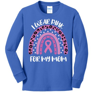 I Wear Pink For My Mom Breast Cancer Awareness Ribbon Funny Gift Kids Long Sleeve Shirt