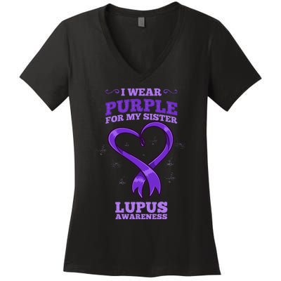 I Wear Purple For My Sister Lupus Awareness Women's V-Neck T-Shirt