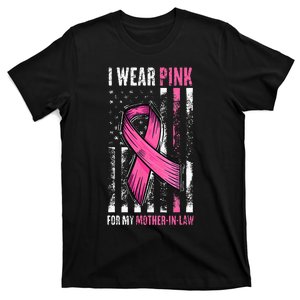 I Wear Pink For My Mother In Law Breast Cancer American Flag T-Shirt