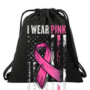 I Wear Pink For My Mother In Law Breast Cancer American Flag Drawstring Bag