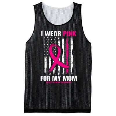 I Wear Pink For My Mom Breast Cancer Awareness American Flag Mesh Reversible Basketball Jersey Tank