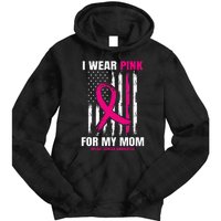 I Wear Pink For My Mom Breast Cancer Awareness American Flag Tie Dye Hoodie