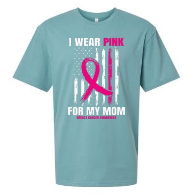 I Wear Pink For My Mom Breast Cancer Awareness American Flag Sueded Cloud Jersey T-Shirt