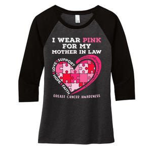 I Wear Pink For My Mother In Law Breast Cancer Support Women's Tri-Blend 3/4-Sleeve Raglan Shirt