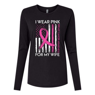 I Wear Pink For My Wife Breast Cancer Month Support Squad Womens Cotton Relaxed Long Sleeve T-Shirt