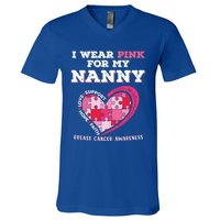 I Wear Pink For My Nanny Grandma Breast Cancer Support Cool Gift V-Neck T-Shirt