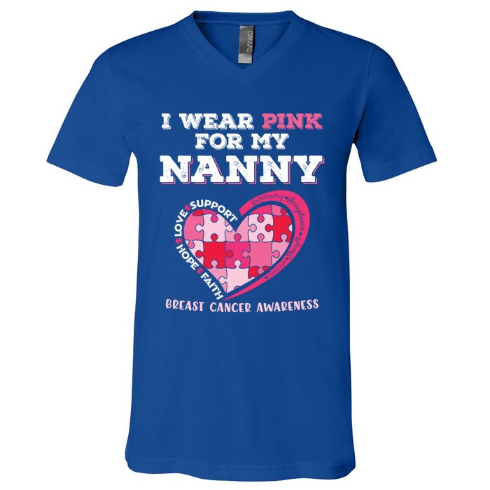 I Wear Pink For My Nanny Grandma Breast Cancer Support Cool Gift V-Neck T-Shirt