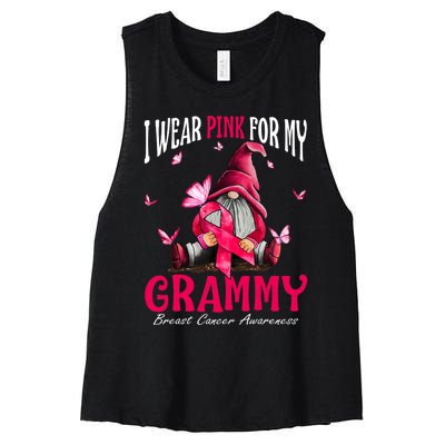 I Wear Pink For My Grammy Breast Cancer Awareness Gnomes Women's Racerback Cropped Tank