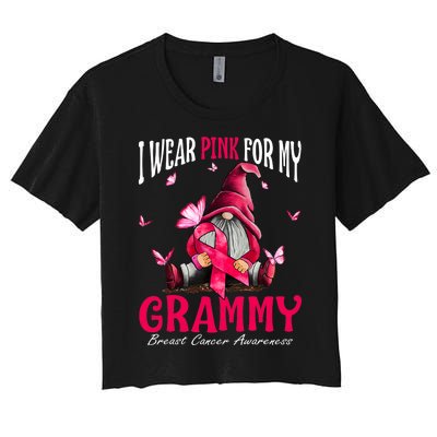 I Wear Pink For My Grammy Breast Cancer Awareness Gnomes Women's Crop Top Tee