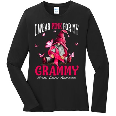 I Wear Pink For My Grammy Breast Cancer Awareness Gnomes Ladies Long Sleeve Shirt