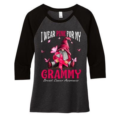 I Wear Pink For My Grammy Breast Cancer Awareness Gnomes Women's Tri-Blend 3/4-Sleeve Raglan Shirt