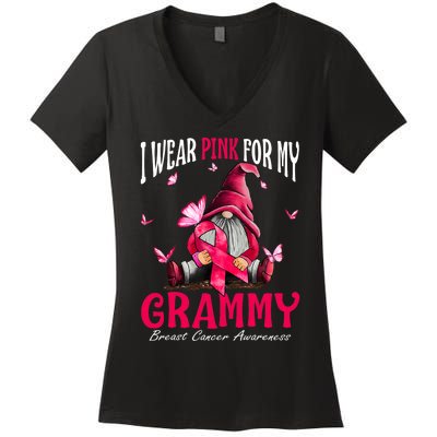 I Wear Pink For My Grammy Breast Cancer Awareness Gnomes Women's V-Neck T-Shirt