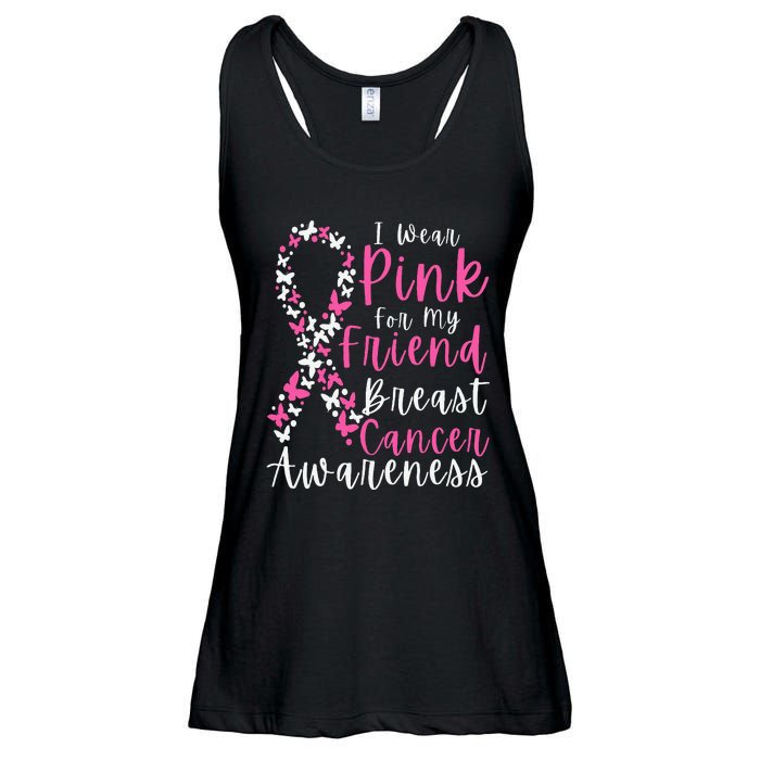 I Wear Pink For My Friend Breast Cancer Awareness Support Ladies Essential Flowy Tank