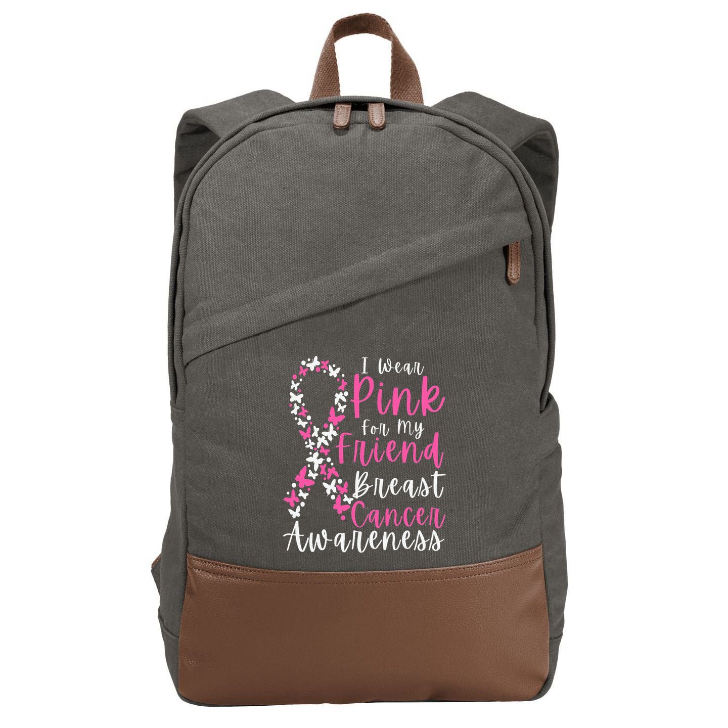 I Wear Pink For My Friend Breast Cancer Awareness Support Cotton Canvas Backpack