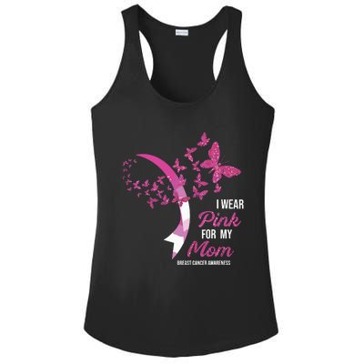 I Wear Pink For My Mom Breast Cancer Awareness Butterflies Ladies PosiCharge Competitor Racerback Tank